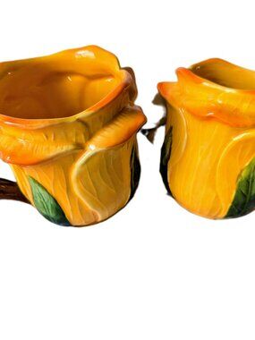 Corner Ruby Garden Collection 2 Orange Ceramic Mugs New